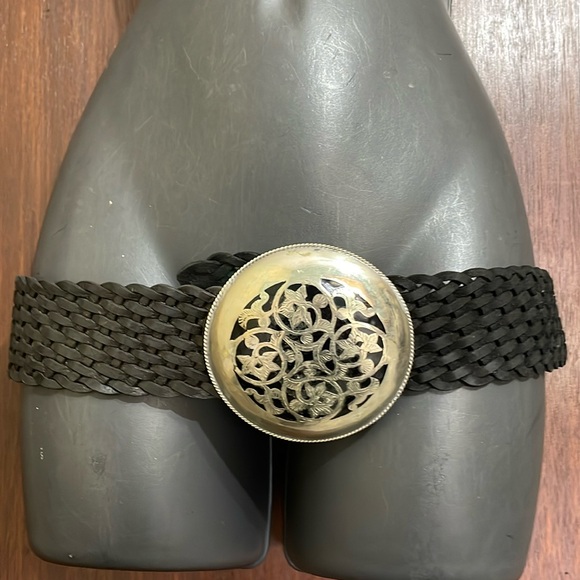 Inlaid silver cloisonné Woven leather Moroccan statement  belt - Picture 1 of 5